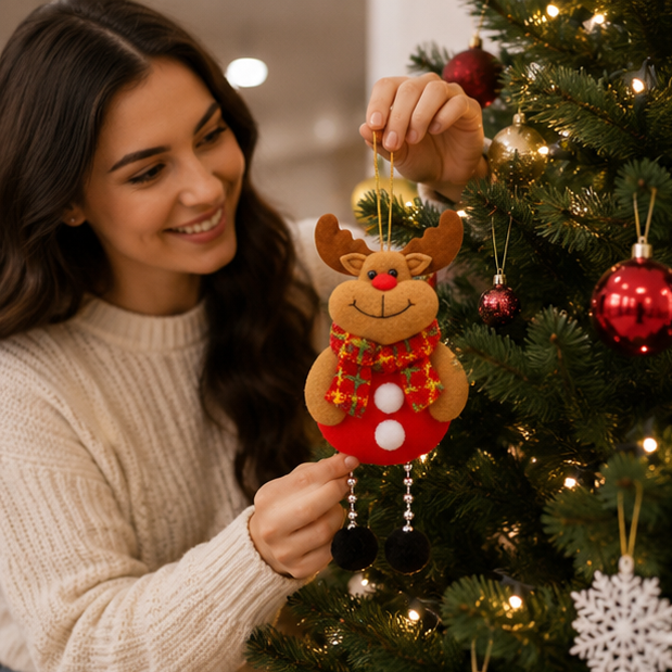 Cute Hugging Tree Christmas Ornament – Santa Claus and Snowman Plush Doll Decoration for Christmas Trees, Holiday Displays and Festive Home Decor