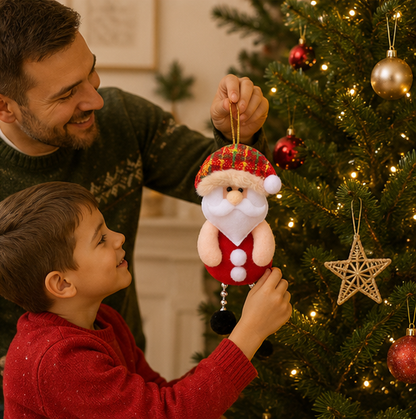 Cute Hugging Tree Christmas Ornament – Santa Claus and Snowman Plush Doll Decoration for Christmas Trees, Holiday Displays and Festive Home Decor