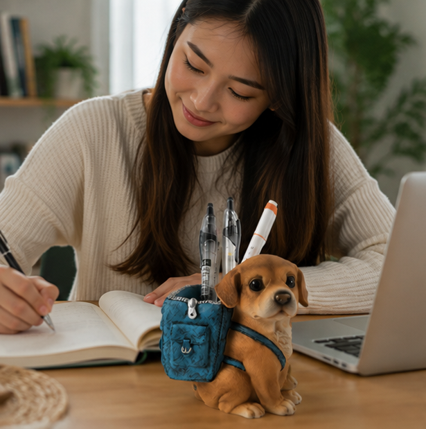 Cute Puppy Pencil Holder – Resin Desktop Organizer for Pens, Office Supplies, Kids Study Tables and Home Decor