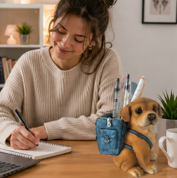 Cute Puppy Pencil Holder – Resin Desktop Organizer for Pens, Office Supplies, Kids Study Tables and Home Decor