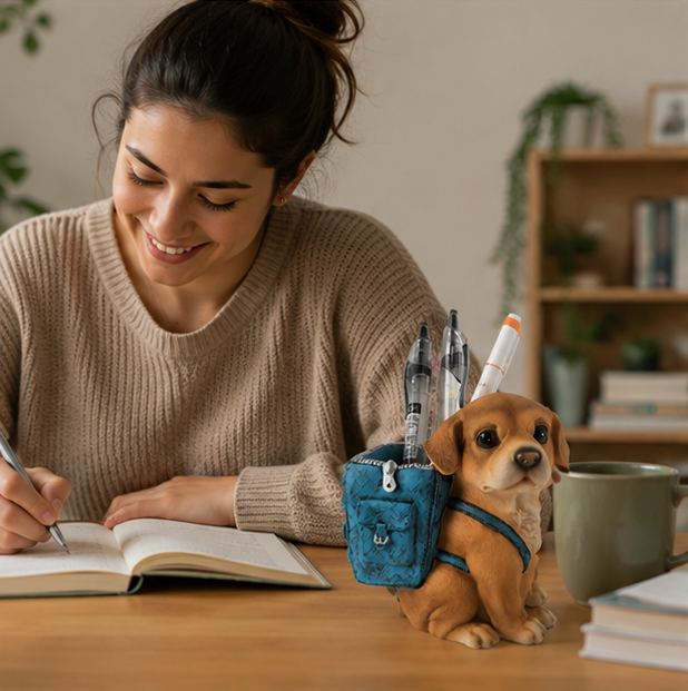 Cute Puppy Pencil Holder – Resin Desktop Organizer for Pens, Office Supplies, Kids Study Tables and Home Decor