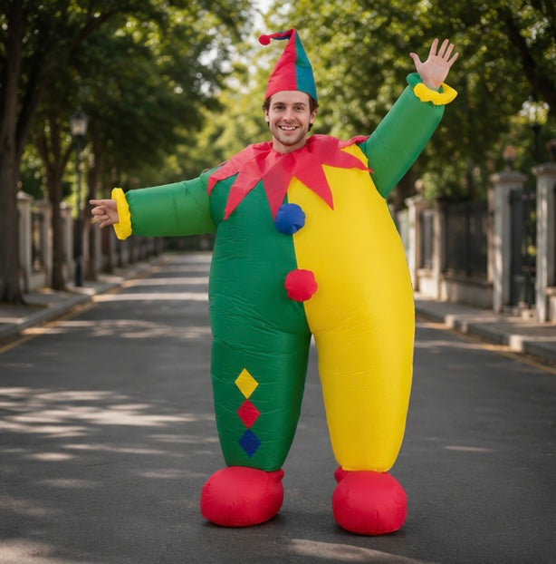 Inflatable Clown Costume Set - Funny Performance Outfit with Air Pump for Parties, Events and Entertainment