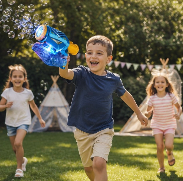 Tomahawk Bubble Machine Toy - Electric Light Up Bubble Blaster for Kids Outdoor Games, Parties and Summer Entertainment