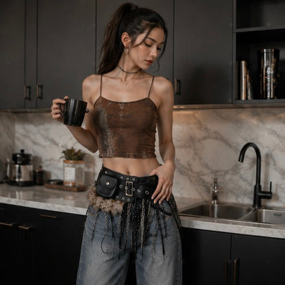 Women's Splicing Metal Punk Wide Waist Belt - Y2K Inspired Retro Fashion Accessory for Dresses, Skirts and Statement Styling