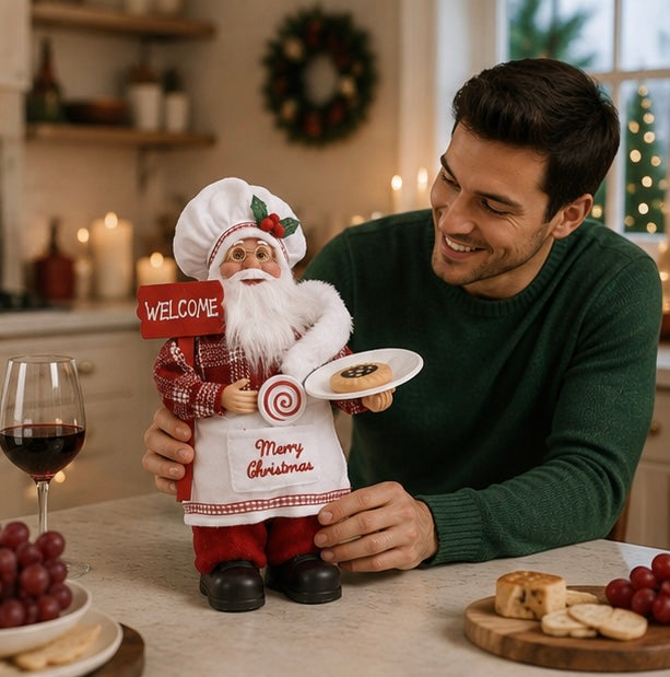 Standing Chef Santa Figurine – Christmas Kitchen Decoration for Festive Tables and Holiday Home Displays