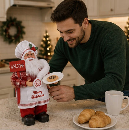 Standing Chef Santa Figurine – Christmas Kitchen Decoration for Festive Tables and Holiday Home Displays
