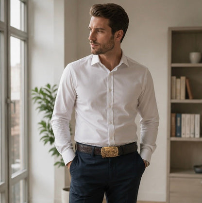 Genuine Leather Men's Belt - Automatic Buckle Cowhide Waist Strap for Business Wear, Jeans and Formal Occasions