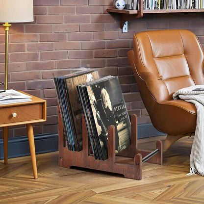 Portable Wooden Vinyl Record Holder – Large Capacity Display Stand for LP Albums, CDs, Magazines and Space-Saving Media Organization