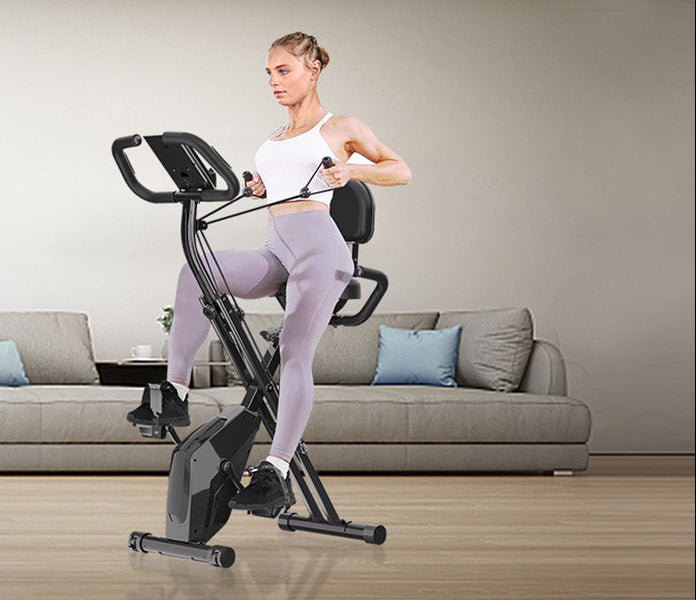 Foldable Exercise Bike – Indoor Stationary Fitness Bicycle with 8 Resistance Levels, Heart Rate Sensors and LCD Workout Display