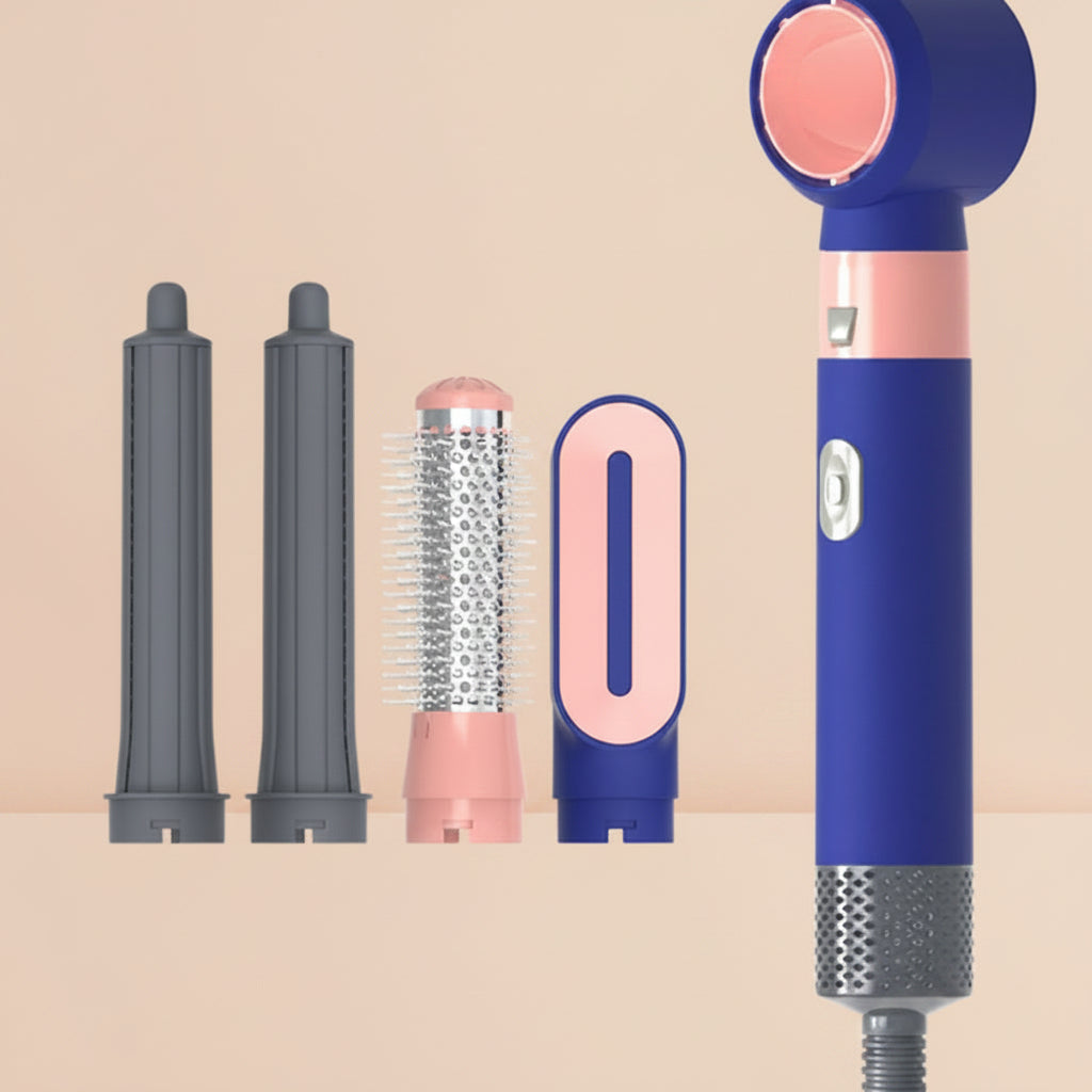 Professional 5-in-1 Hair Dryer Brush – Fast-Heating Hot Air Styler with Curling Iron, Diffuser and Comb Attachments for Versatile Hair Styling