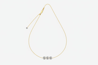 Silver Zircon Necklace – S925 Adjustable Sliding Pendant Jewelry with Three Sparkling Stones, Minimalist Luxury Accessory for Men and Women
