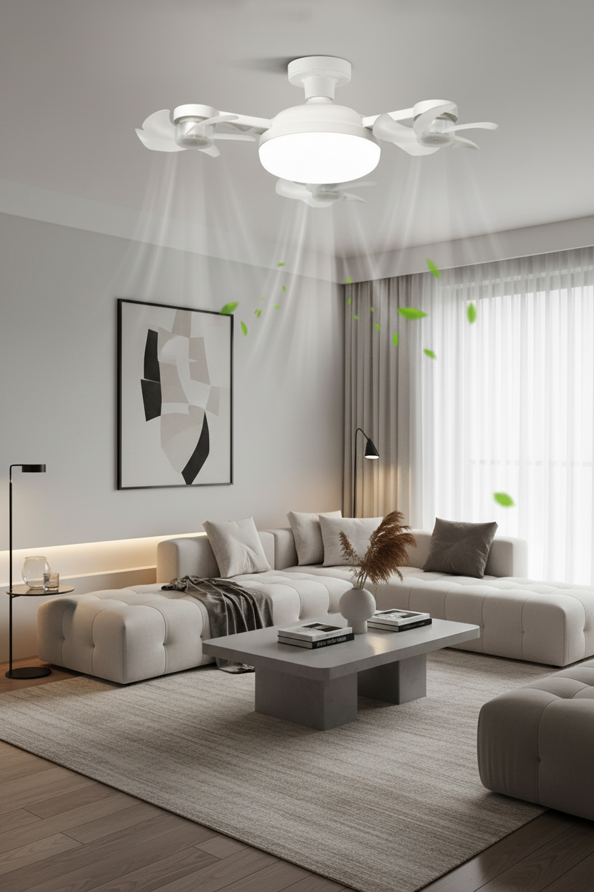 Drone-Style Ceiling Fan Light – 2-in-1 E27 LED Fan Lamp with Remote Control and Three Colors for Home, Dining and Restaurant Spaces