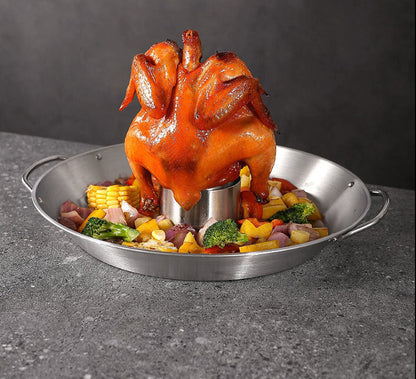 Stainless Steel Beer Can Chicken Roaster – Upright BBQ Rack with Drip Pan for Grilling, Roasting and Camping