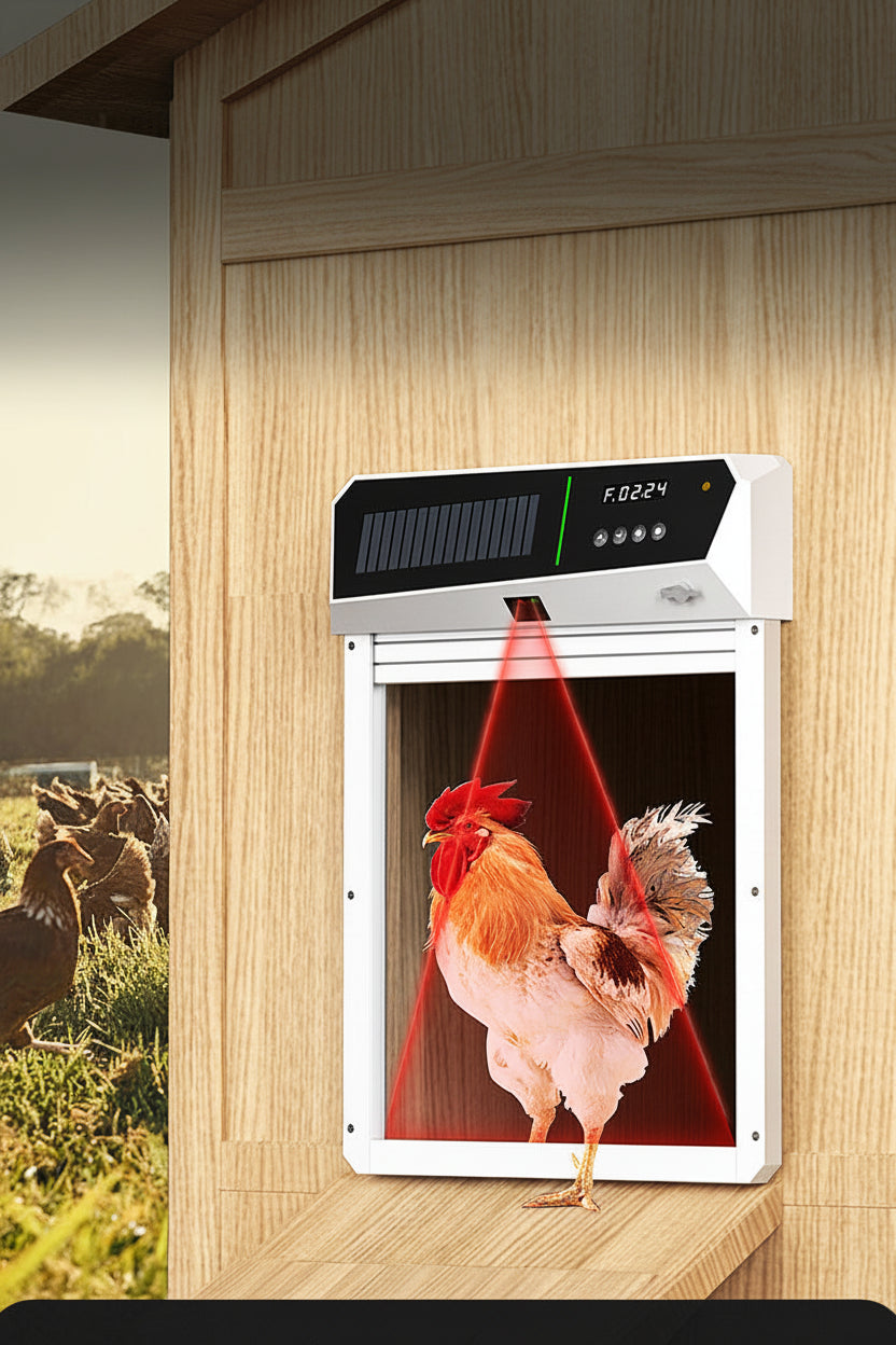 Solar Automatic Chicken Coop Door – Intelligent Light-Sensing Roller Shutter with Power Storage for Convenient Poultry Access, Night Security and Hands-Free Operation