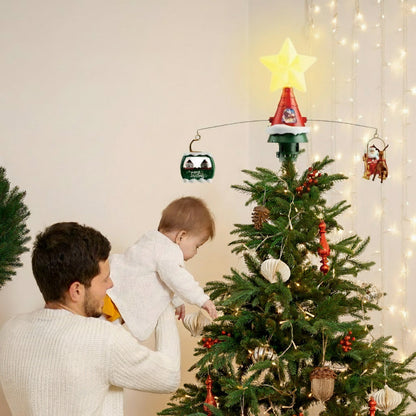 Rotating Christmas Tree Top Hat – Musical LED Santa Sleigh Tree Topper Decoration for Holiday Celebrations