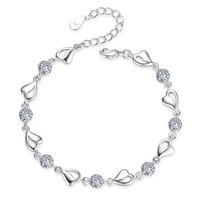 Sterling Silver Heart Bracelet – 925 Korean Pink Crystal Charm Jewelry with Romantic Design for Women, Parties, Anniversaries and Gifts