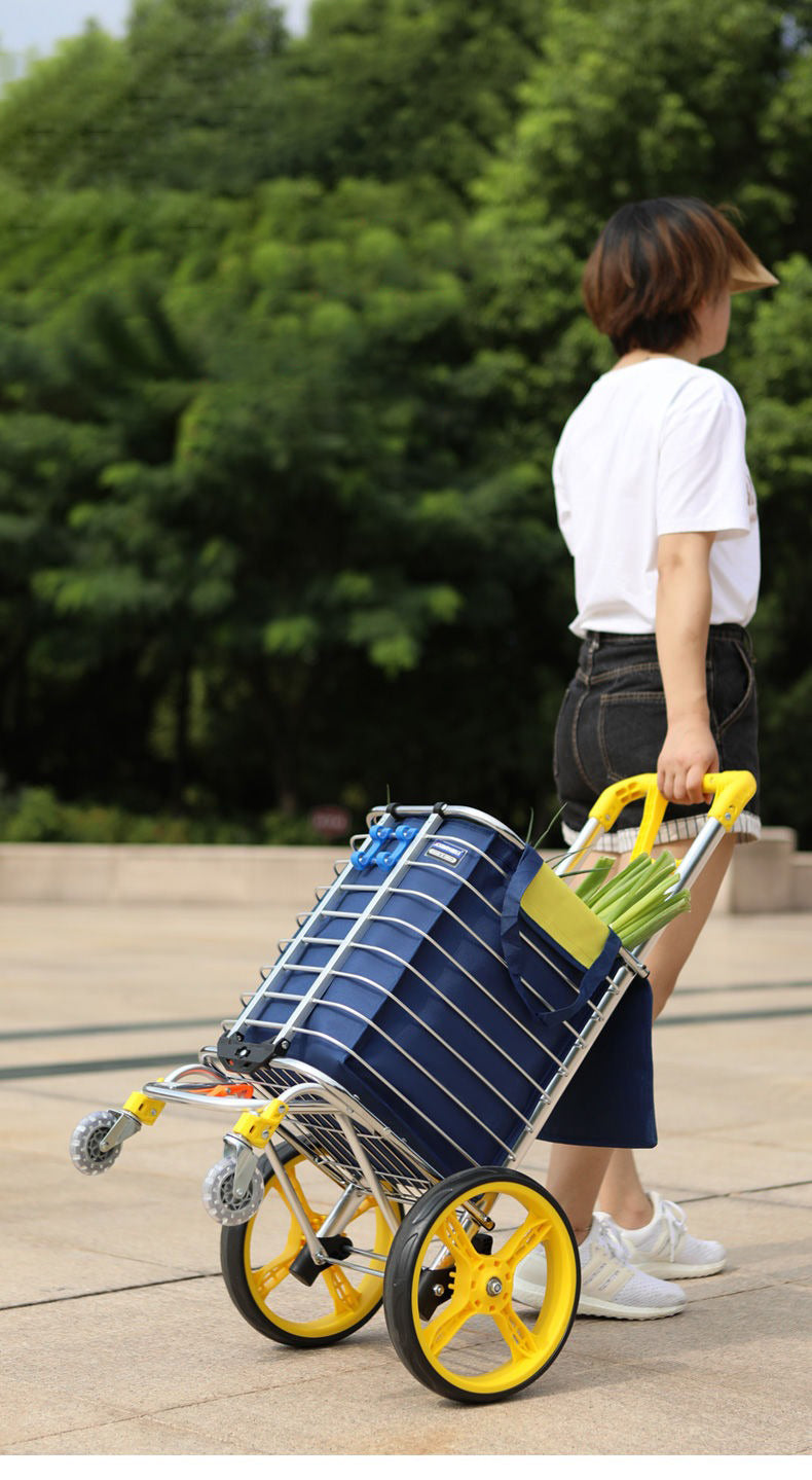 Foldable Shopping Cart – 35L Heavy Duty Aluminum Grocery Wagon with 45kg Capacity, Oxford Bag and Stair-Climbing Wheels