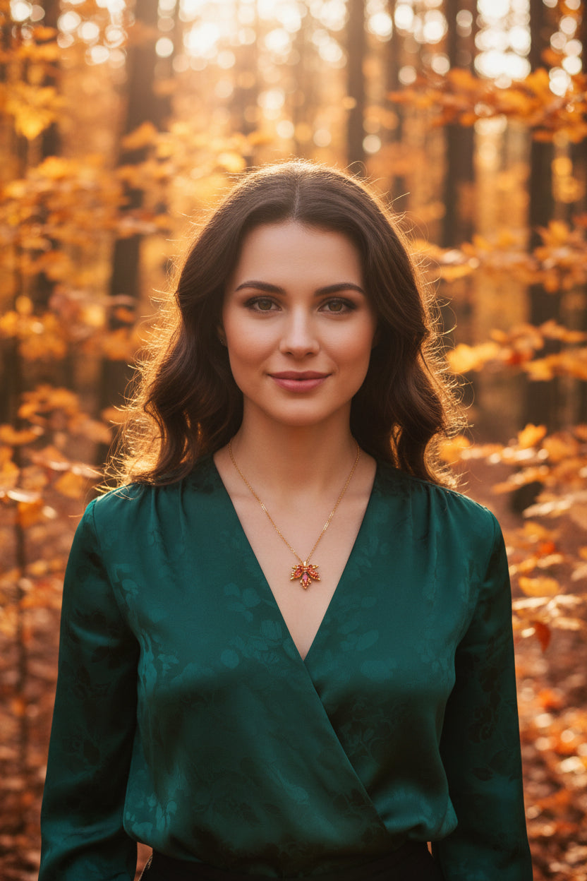 Gold Maple Leaf Pendant Necklace – Dainty Autumn Inspired Jewelry Gift for Thanksgiving, Halloween, Christmas and Everyday Elegance