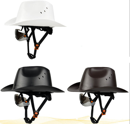 Cowboy Safety Hard Hat – HDPE Wide Full-Brim Construction Helmet with Built-In Sunglasses, Ventilation and Anti-Collision Work Protection