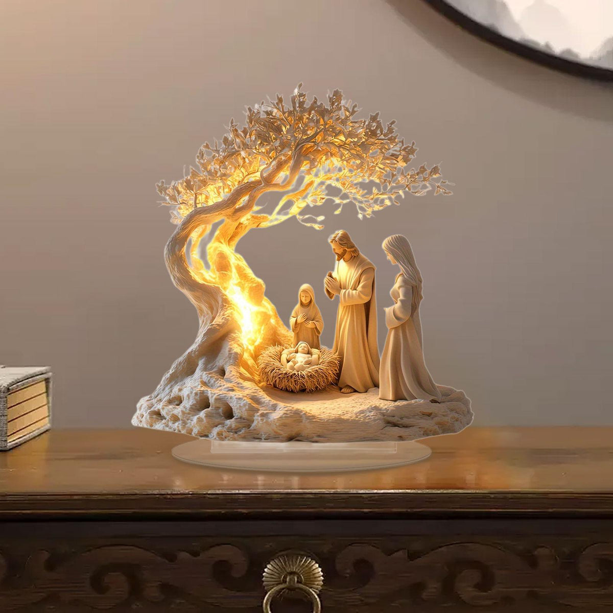 Nativity Jesus Birth Ornament – Decorative Acrylic Christmas Figurine for Holiday Home, Office, Shelf and Seasonal Display