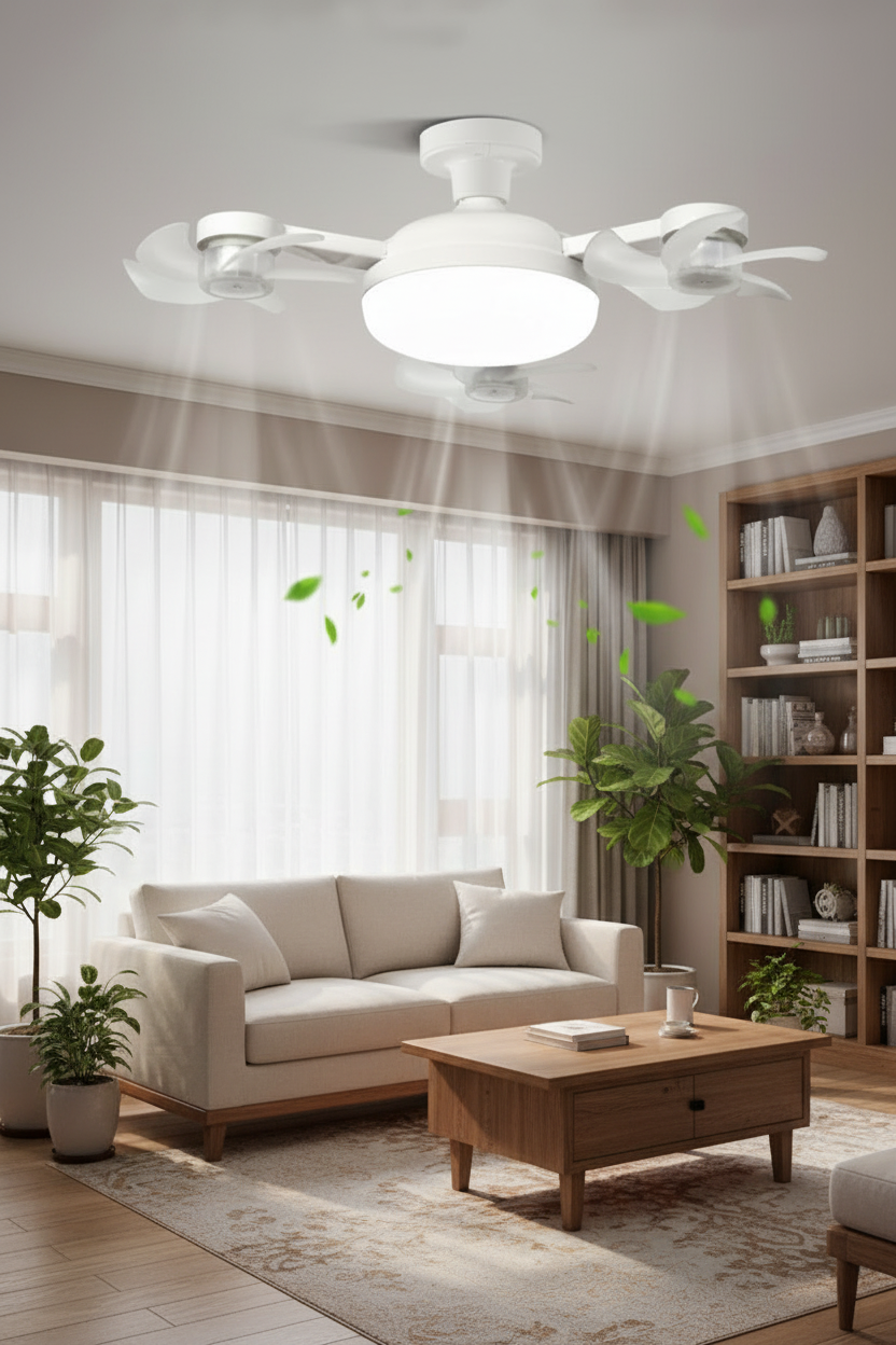 Drone-Style Ceiling Fan Light – 2-in-1 E27 LED Fan Lamp with Remote Control and Three Colors for Home, Dining and Restaurant Spaces