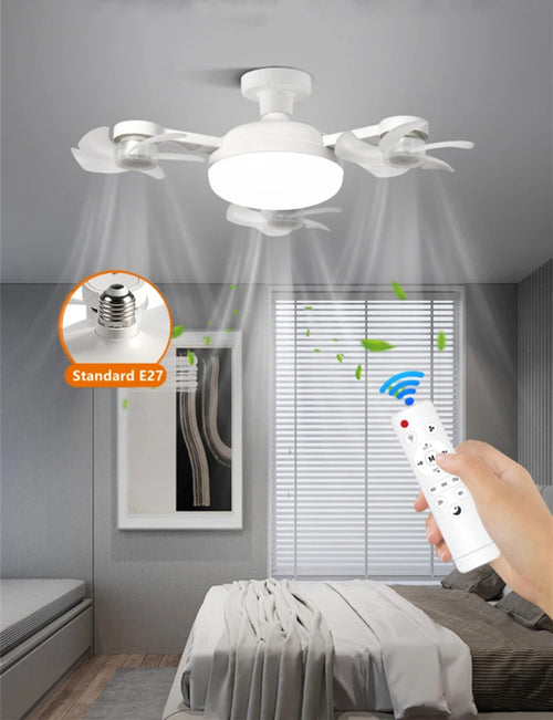 Drone-Style Ceiling Fan Light – 2-in-1 E27 LED Fan Lamp with Remote Control and Three Colors for Home, Dining and Restaurant Spaces