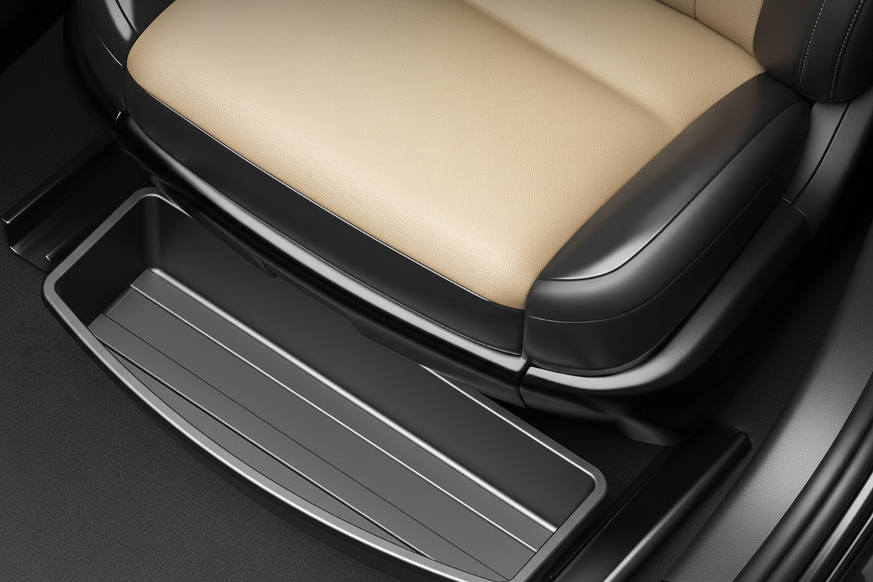 Under Seat Car Storage Box – Universal Removable Organizer for Seat-Bottom Accessories, Gadgets and Everyday Vehicle Interior Organization