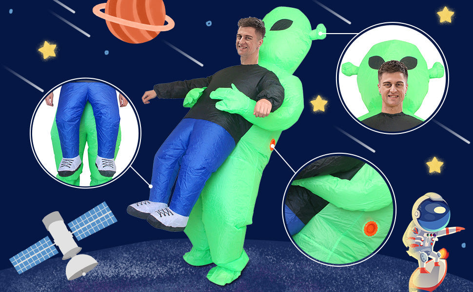 Inflatable Alien Costume for Kids - Funny Green Monster Cosplay Outfit for Halloween Parties and School Events