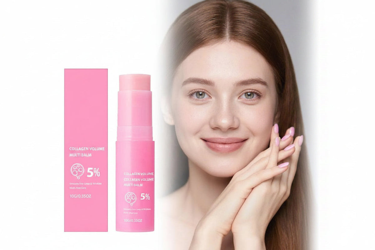 Pink Collagen Volume Multi Balm Stick – Hydrating Face, Neck, Under-Eye and Lip Treatment for Plumping, Firming and Smoothing Fine Lines