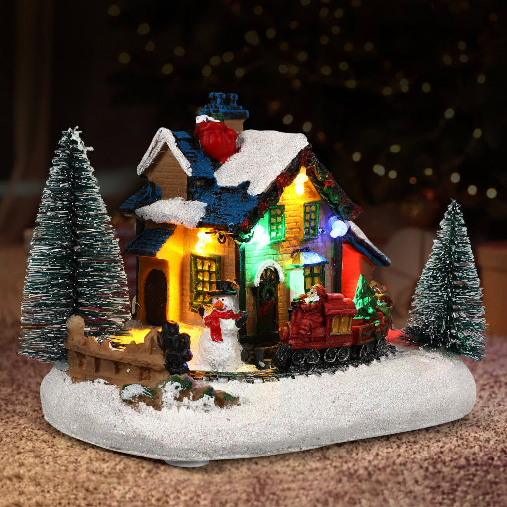 LED Christmas Village House – Light Up Winter Scene Resin Ornament for Tabletop Holiday Decorations and Gifts