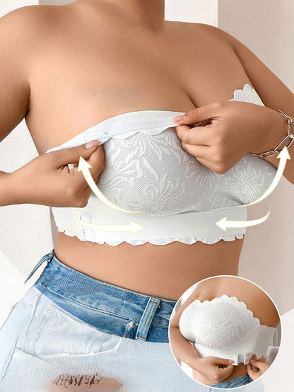 Plus-Size Strapless Adhesive Bra – Invisible 5XL Lace Stick-On Bustier with No-Slip Support for Backless Wedding Dresses, Formal Gowns and Party Outfits
