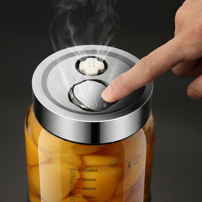 Borosilicate Pickle Jar – Airtight Glass Olive and Cucumber Storage Container with Double Exhaust Valve for Fresh Preservation
