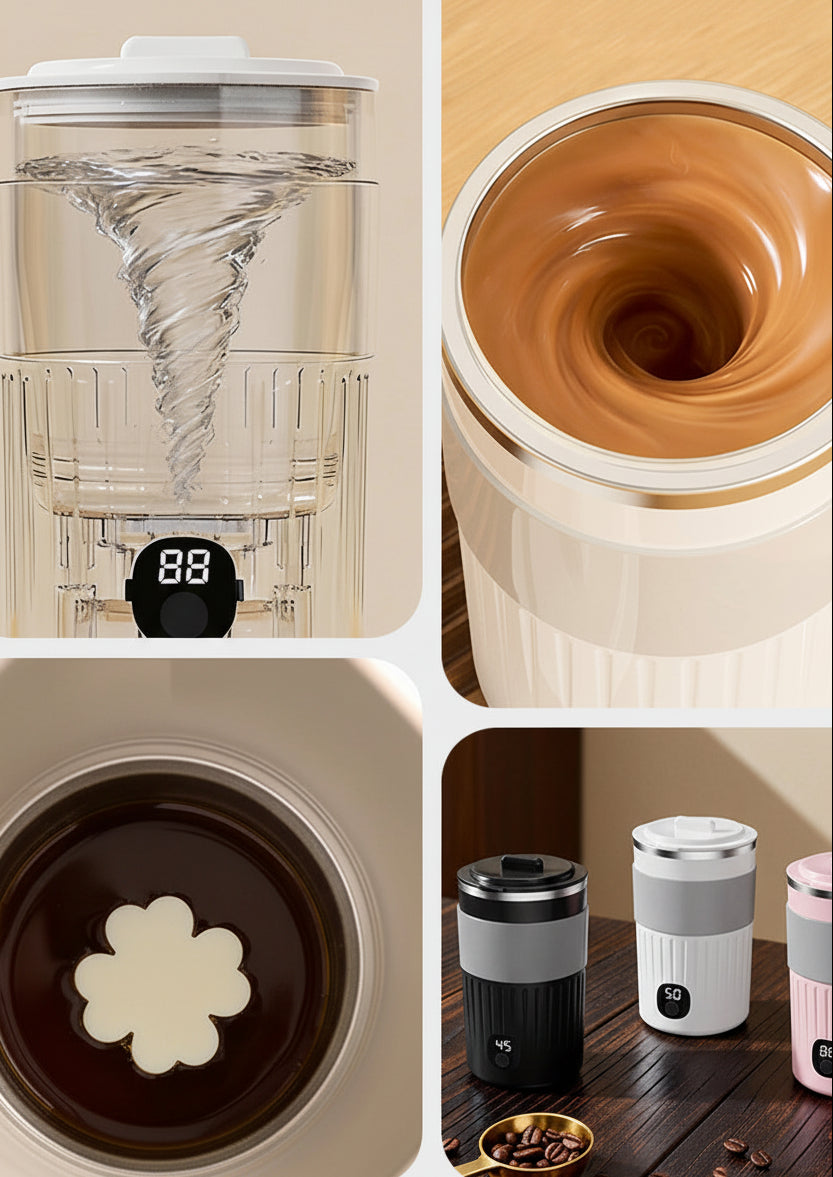 Portable Automatic Self Stirring Mug – USB Rechargeable Smart Mixing Cup with Temperature and Battery Display for Coffee and Drinks.