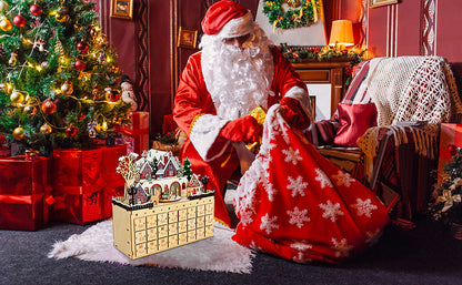 Wooden 24 Drawer Advent Calendar – Refillable Christmas Countdown Organizer for Holiday Surprises and Family Traditions