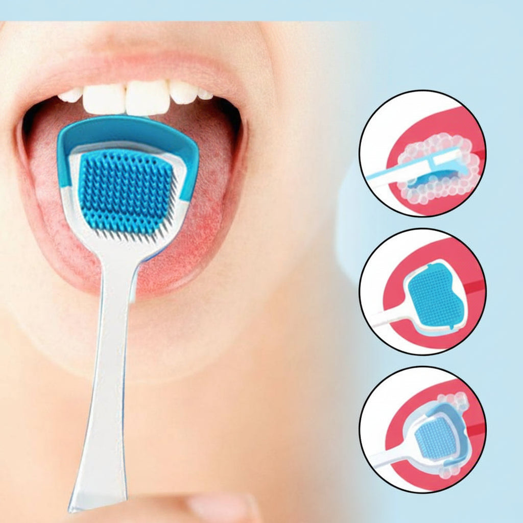 Tongue Scraper and Brush Kit - Oral Hygiene Cleaning Tool for Fresh Breath, Tongue Care and Daily Dental Health