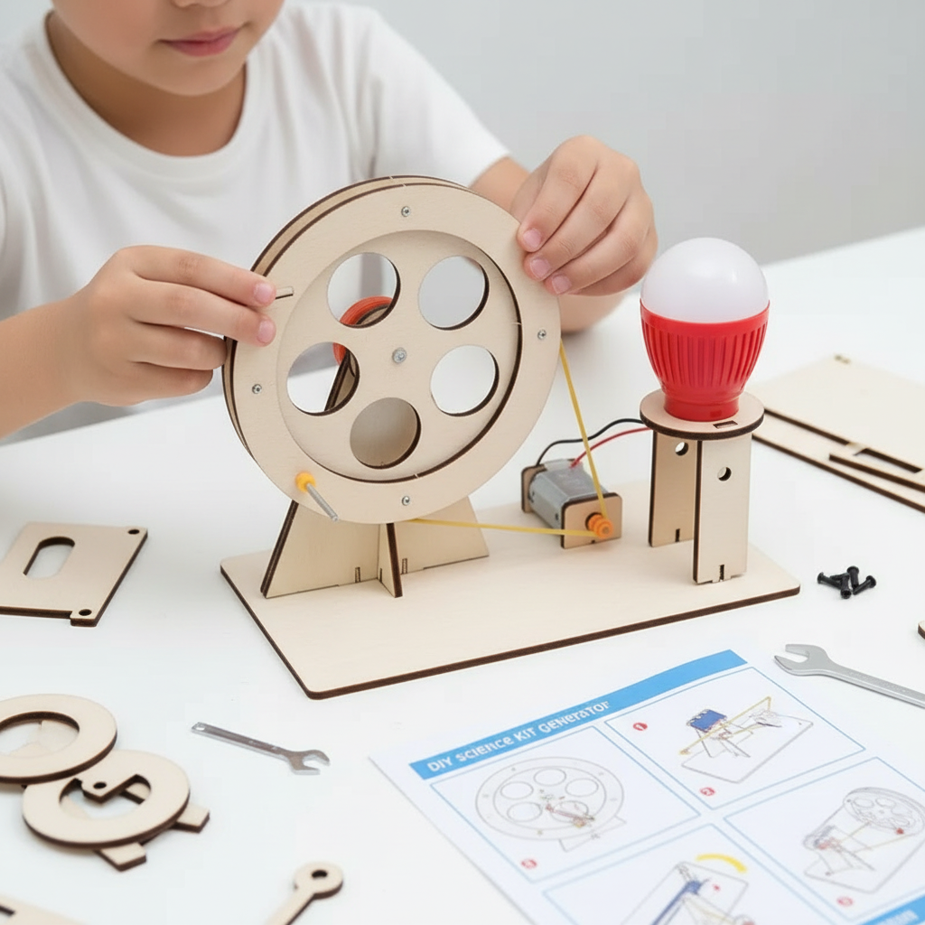 Hand Crank Generator Kit – DIY STEM Science Experiment Model for Children Learning Electricity, Physics and Creative Projects