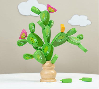 Montessori Cactus Letter Blocks - Wooden Educational Stacking Toy for Fine Motor Skills and Early Learning