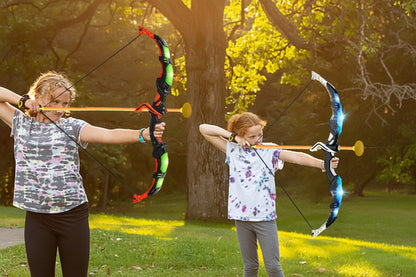 Archery Toy Set - Kids Bow and Arrow Game with Target Board, Night Lights and Indoor Outdoor Family Fun