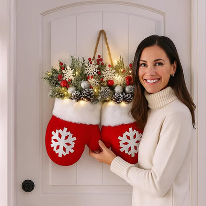 LED Christmas Glove Wreath – Lighted Holiday Door Garland Decoration for Walls, Entryways and Festive Home Displays