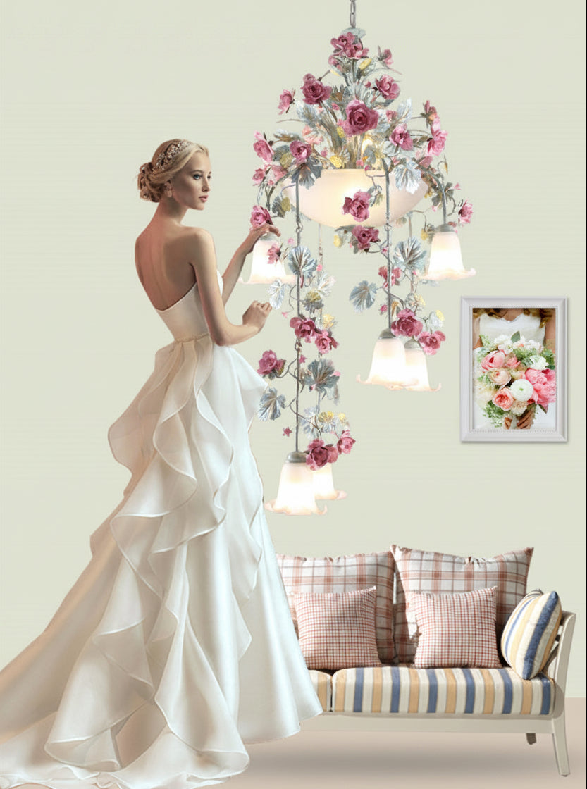 Rose Flower LED Chandelier – Luxury Floral Pendant Light for Hotels, Cafes, Staircases and Elegant Interior Decoration