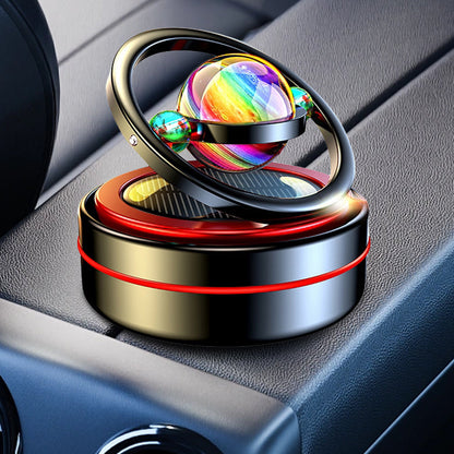 Solar Rotating Car Air Freshener – Aluminum Alloy Aromatherapy Diffuser with Auto Spinning Double Ring Interior Decoration