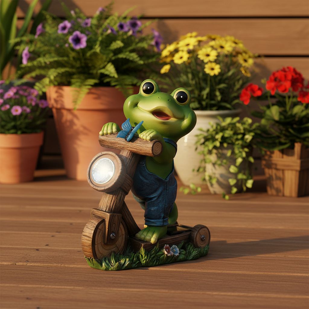 Solar Frog Garden Statue – LED Cycling Frog Ornament for Patios, Balconies, Villas and Outdoor Landscape Decoration