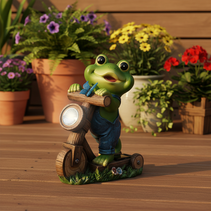 Solar Frog Garden Statue – LED Cycling Frog Ornament for Patios, Balconies, Villas and Outdoor Landscape Decoration