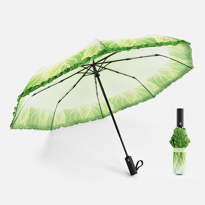 Creative Cabbage Umbrella – Funny Lettuce-Inspired Folding Parasol with UV and Rain Protection for Beach Trips, Travel, Novelty Gifts and Everyday Fun
