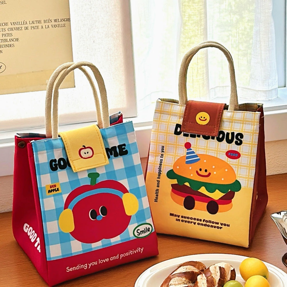 Insulated Bento Lunch Bag – Large Capacity Cartoon Tote for Office Workers, Students and Fresh Food Storage