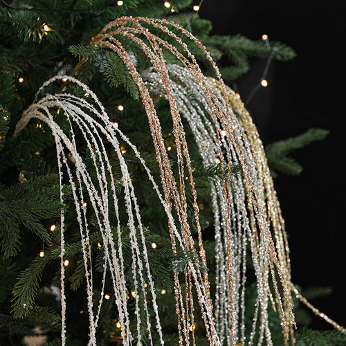 Sequin Glitter Christmas Branch Picks – White Artificial Tassel Wheat Stems for Christmas Trees, Wreaths and Holiday Decorations