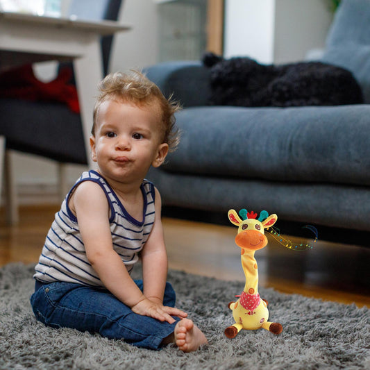 Dancing Talking Giraffe Plush Toy - Rechargeable Musical Educational Doll with Lights for Babies, Toddlers and Gift Giving