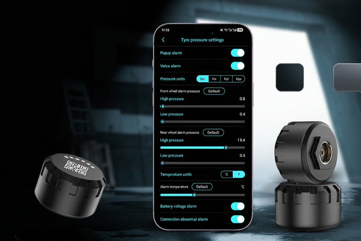 Bluetooth Motorcycle TPMS – Real Time Tire Pressure and Temperature Monitoring System with IP67 Waterproof Protection and App Alerts