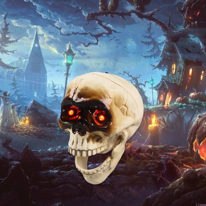 Halloween Animated Skull Decoration – Motion and Sound Detection with Glowing Eyes for Hanging Haunted House Props, Parties and Spooky Home Decor