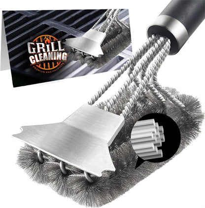 Stainless Steel Grill Brush – 18-Inch Heavy Duty BBQ Cleaning Tool with Scraper and Deluxe Handle for Safe Outdoor Grill Maintenance